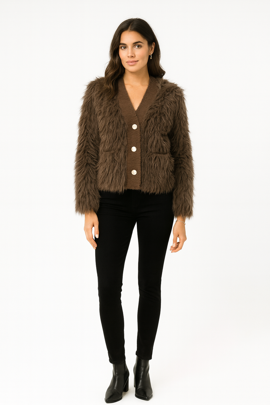 Pearl Button Detailed, Fur Jacket