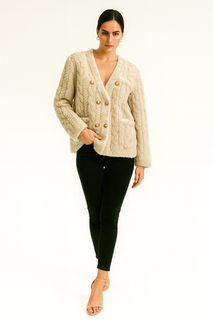 Textured Faux Fur Button-Front Cardigan