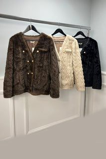 Textured Faux Fur Button-Front Cardigan