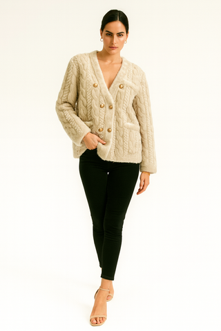 Textured Faux Fur Button-Front Cardigan
