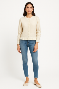 Ivory Knit Cardigan with Ruffled Trim