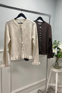 Ivory Knit Cardigan with Ruffled Trim