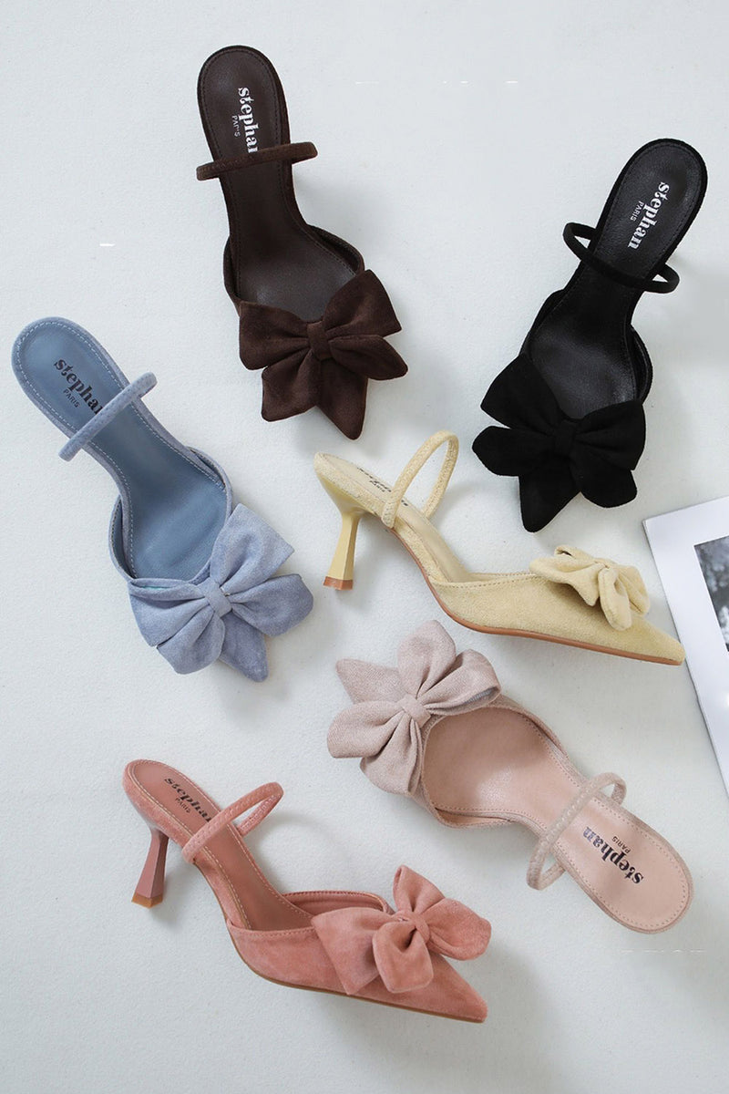 Bow-Detail Pointed Mule Heels
