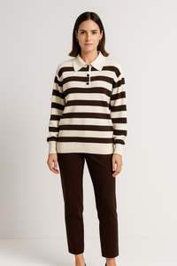 Collared Stripe Detailed Jumper