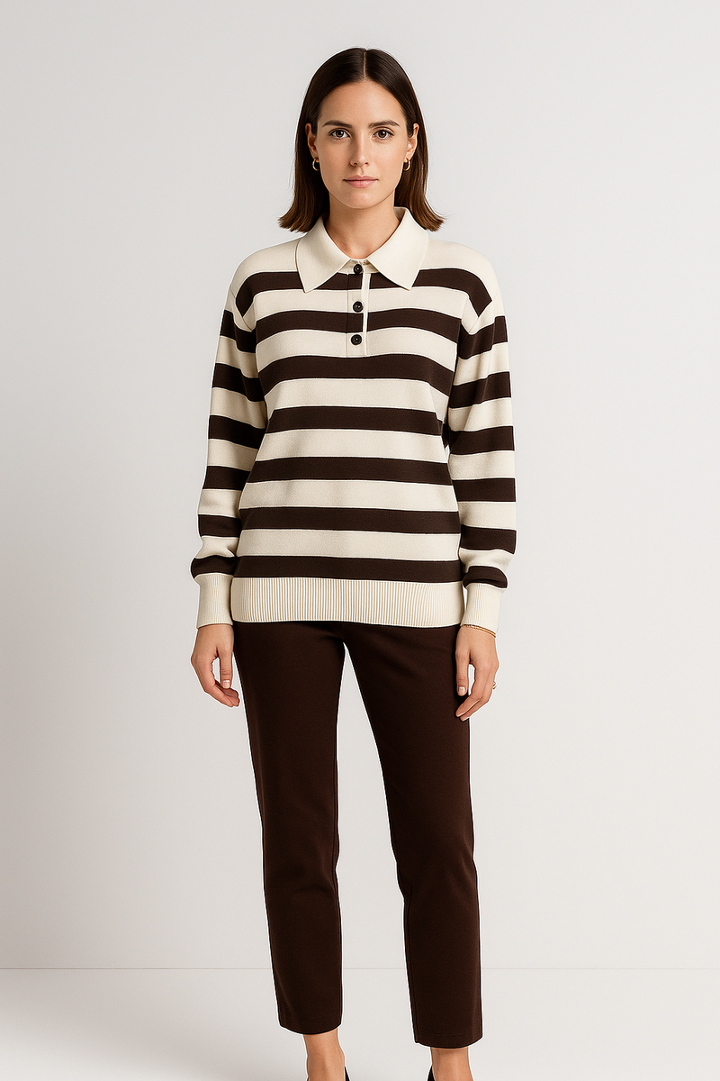 Collared Stripe Detailed Jumper