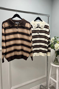 Collared Stripe Detailed Jumper