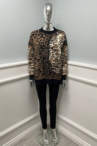 Round Neck, Leopard Print Knitted Jumper.