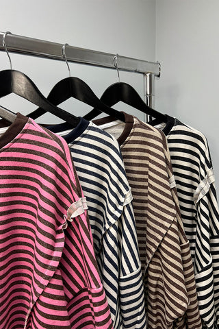 Striped Casual Sweater, Material: Soft cotton blend