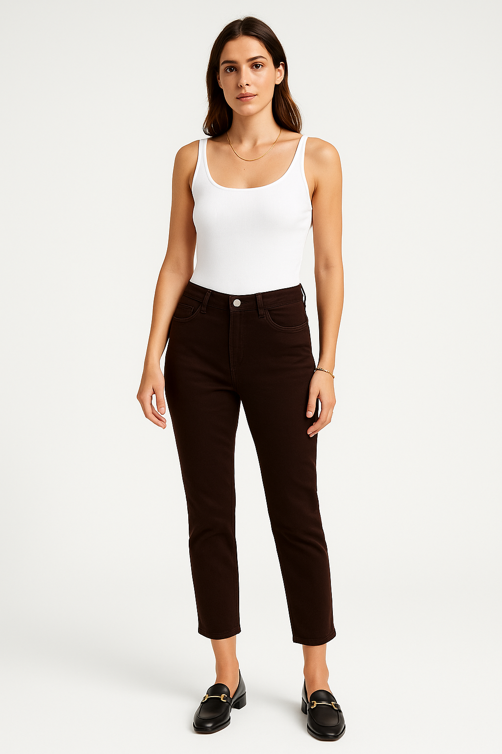 Casual sophistication — dark brown straight-fit jeans