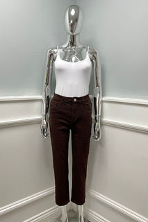 Casual sophistication — dark brown straight-fit jeans