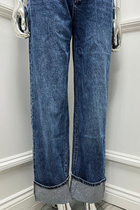 ‘Redial’ Diamanté Studded Detailed, Straight Leg Stretchy Denim Jeans
