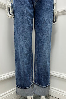‘Redial’ Diamanté Studded Detailed, Straight Leg Stretchy Denim Jeans
