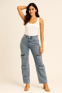 Casual Cargo Denim Trousers with a classic five-pocket