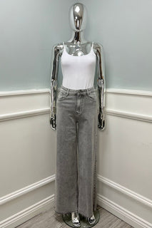 Washed Grey Wide-Leg Jeans