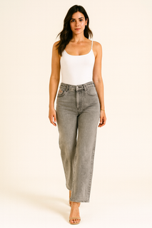 Washed Grey Wide-Leg Jeans