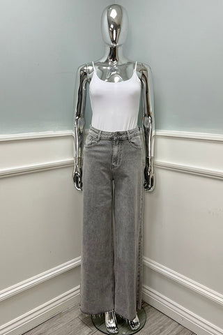 Washed Grey Wide-Leg Jeans