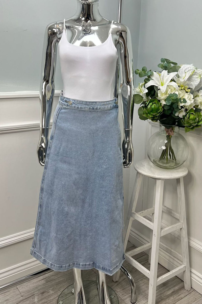 'REDIAL' Wrap Over Denim Skirt