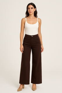 high-rise wide-leg brown jeans
