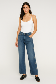 classic blue wide-leg jeans detailed with side studs