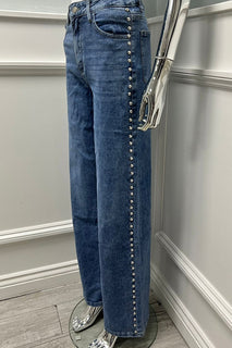 classic blue wide-leg jeans detailed with side studs