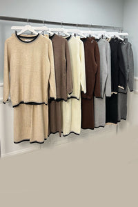 Round Neck, Elasticated Waist, Acrylic & Nylon Knitted, Wide Leg Two Piece Set