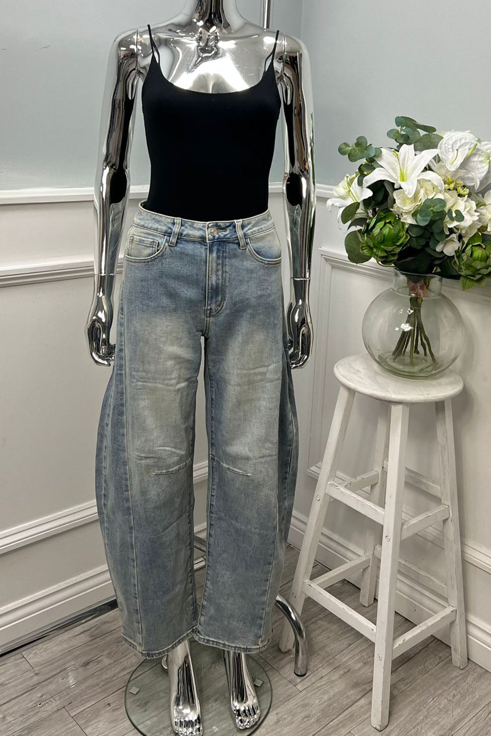 Wide Leg Stretchy Denim Jeans