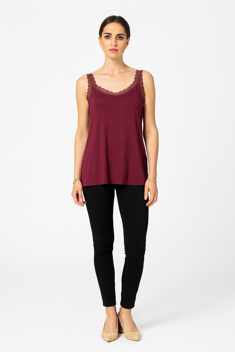 Sleeveless vest with delicate lace trim on Neck & Strap