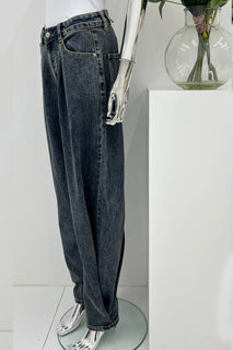 ‘Laulia’ Adjustable Button Hem Detailed, Stretchy Denim Jeans