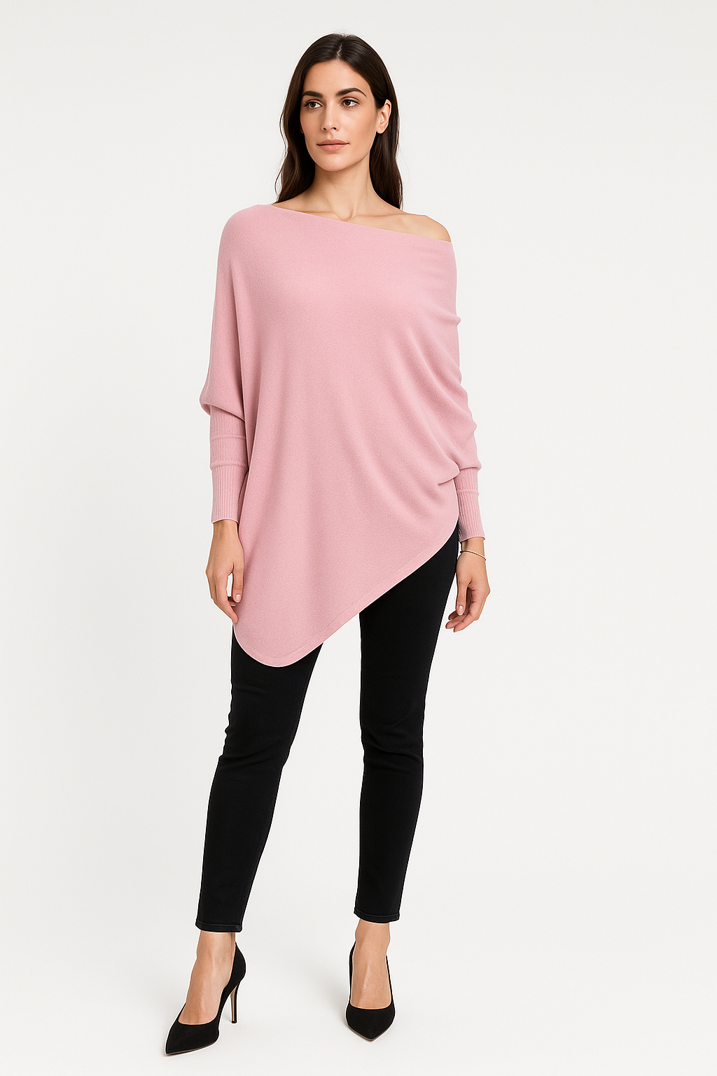 Round Neck, Asymmetric Knitted Jumper.