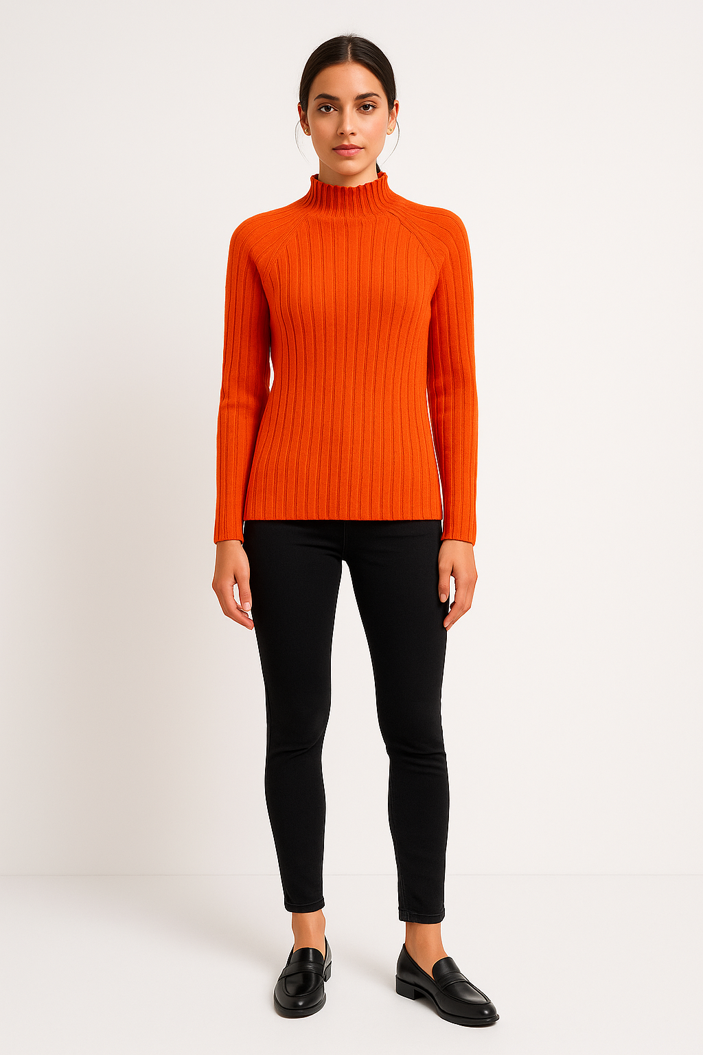 High Neck, Viscose Knitted Ribbed Jumper