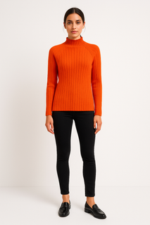 High Neck, Viscose Knitted Ribbed Jumper