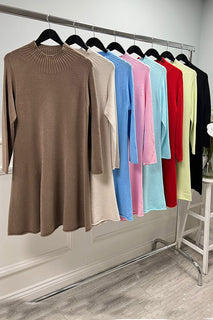 Cozy Knit High-Neck Midi Dress