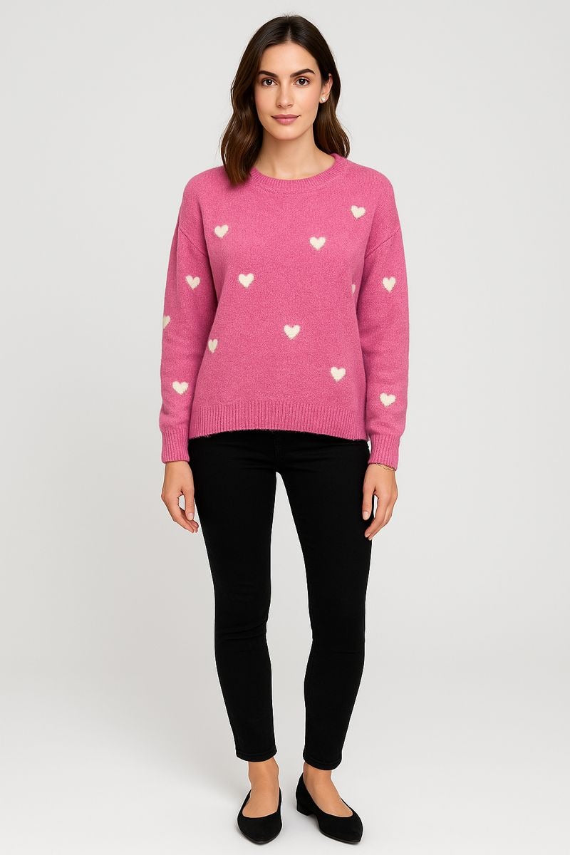 Cozy knitted , Long sleeve , Relaxed fit Jumper with all-over heart pattern