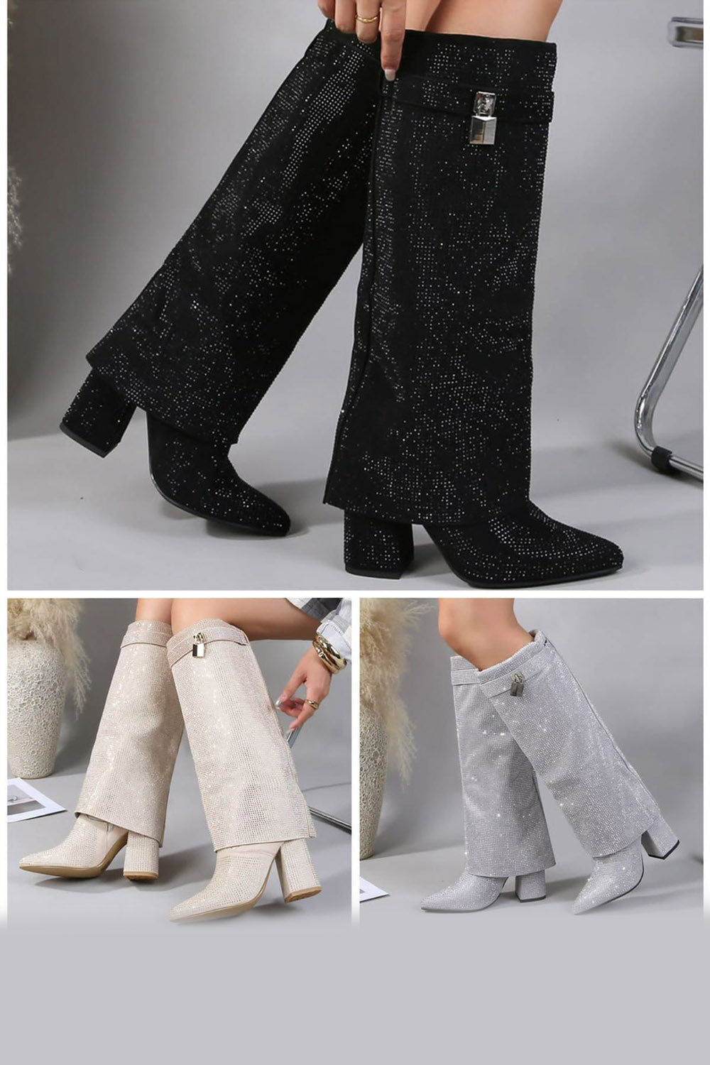 Crystal-Studded Stretch Suede Boots YL8531