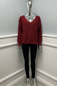 V Neck Long Sleeves Shimmer jumper with ribbed cuffs