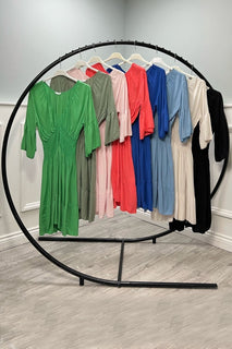 V-Neck, Elasticated Waist, Frill Sleeve & Hem, Viscose Short Dress