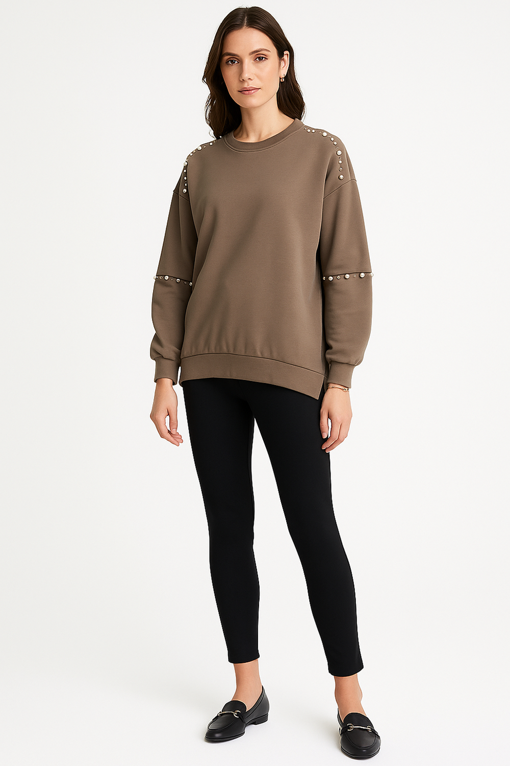 Pearl-Trim Soft Fleece Sweatshirt