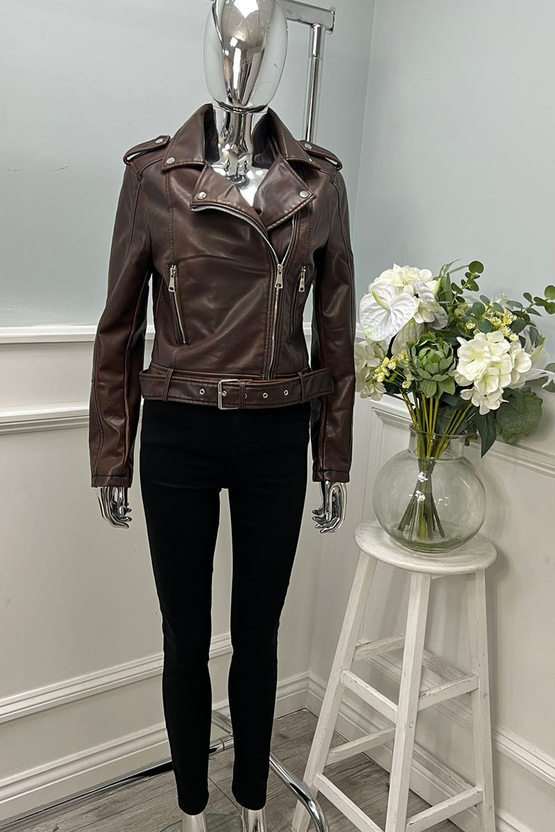 Two Pocket & Zip Detailed, PU Biker Jacket.