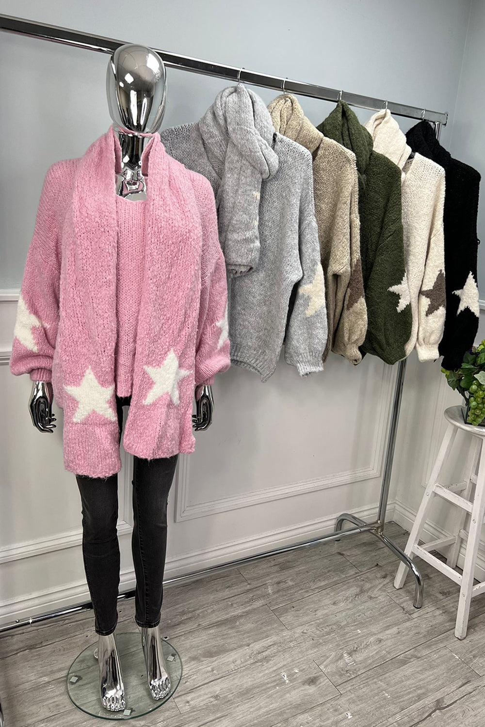 V-Neck, Star ⭐ Detailed, Viscose, Lana Wool & Mohair Knitted Jumper with Scarf 🧣