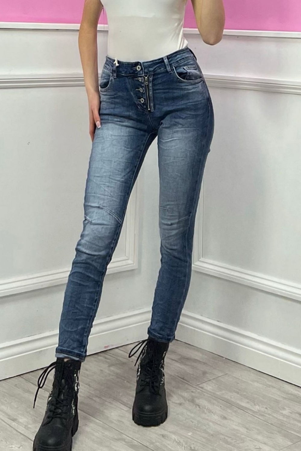 Buttoned & Zip Detailed, Melly & Co, Stretchy Jeans