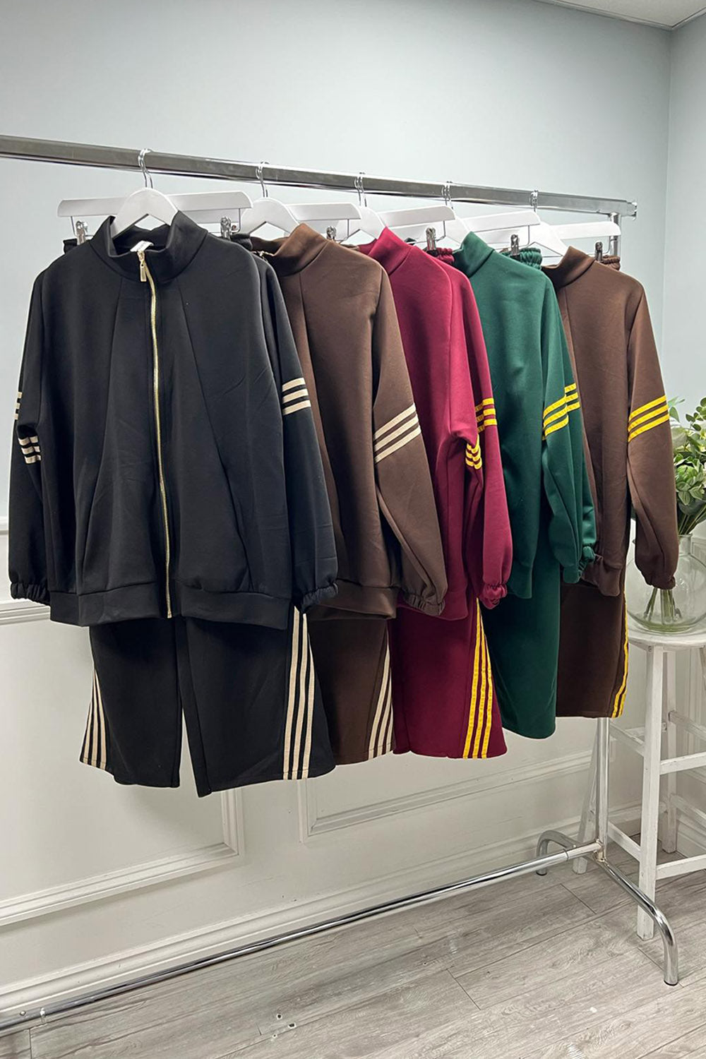 Striped Athleisure Zip-Up Set