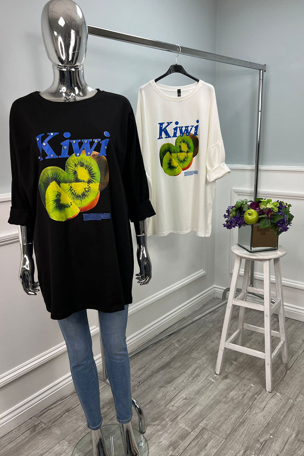 Round Neck, Kiwi 🥝 Print Oversized Top