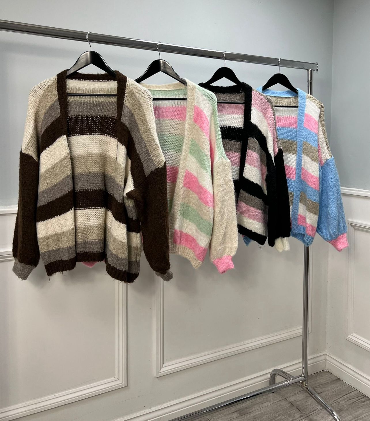 Lana Wool, Viscose, Nylon & Acrylic Knitted Stripe Cardigan
