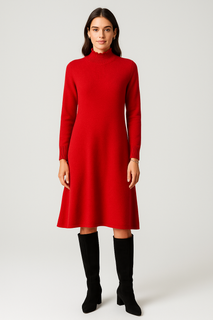 Cozy Knit High-Neck Midi Dress