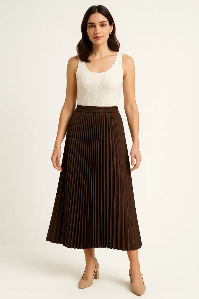 [8212] Pleated Waist, Satin Skirt (Black)