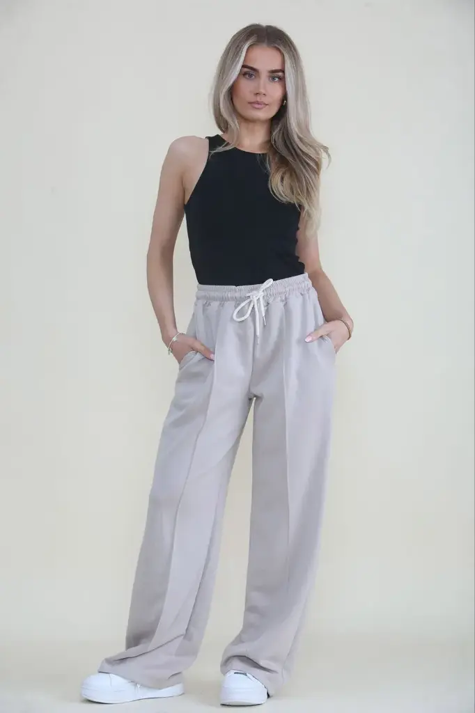 Elasticated Waist, Drawstring Detailed, Two Pocket Wide Leg Trouser