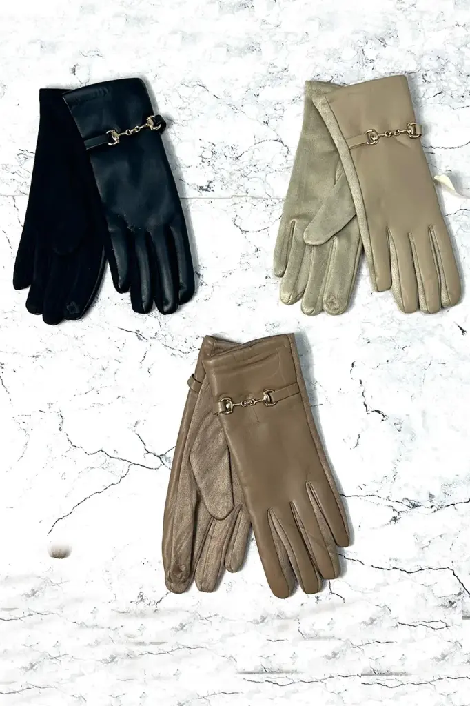 Bit-Detail Faux-Leather Winter Gloves 1698