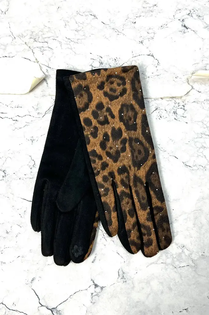 Leopard Print Suede Winter Gloves 1823
