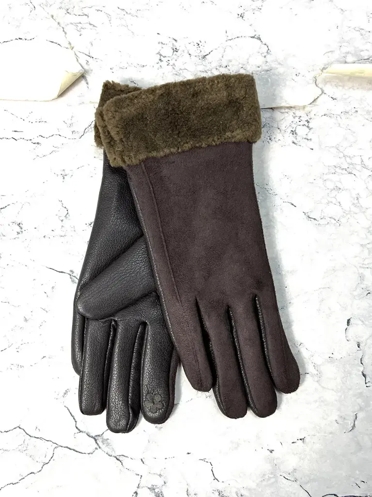 Faux-Fur Cuff Suede Winter Gloves 1797