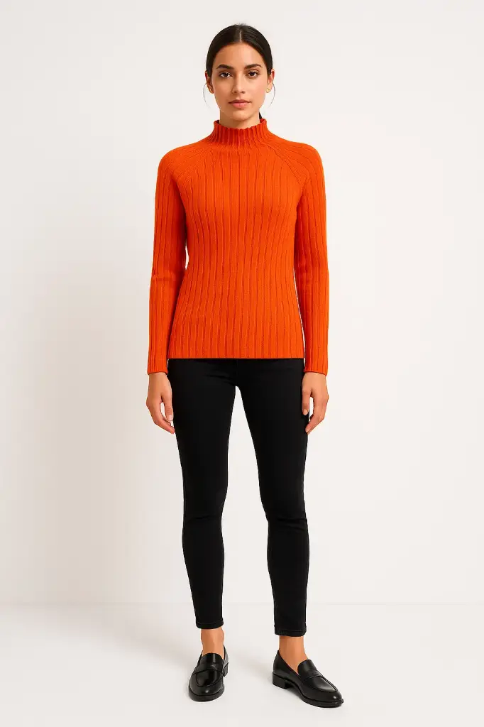 High Neck, Viscose Knitted Ribbed Jumper